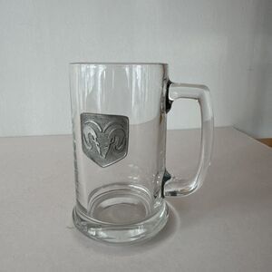 Glass Beer Mug Stein Ram Pewter Emblem Heavy Bottom